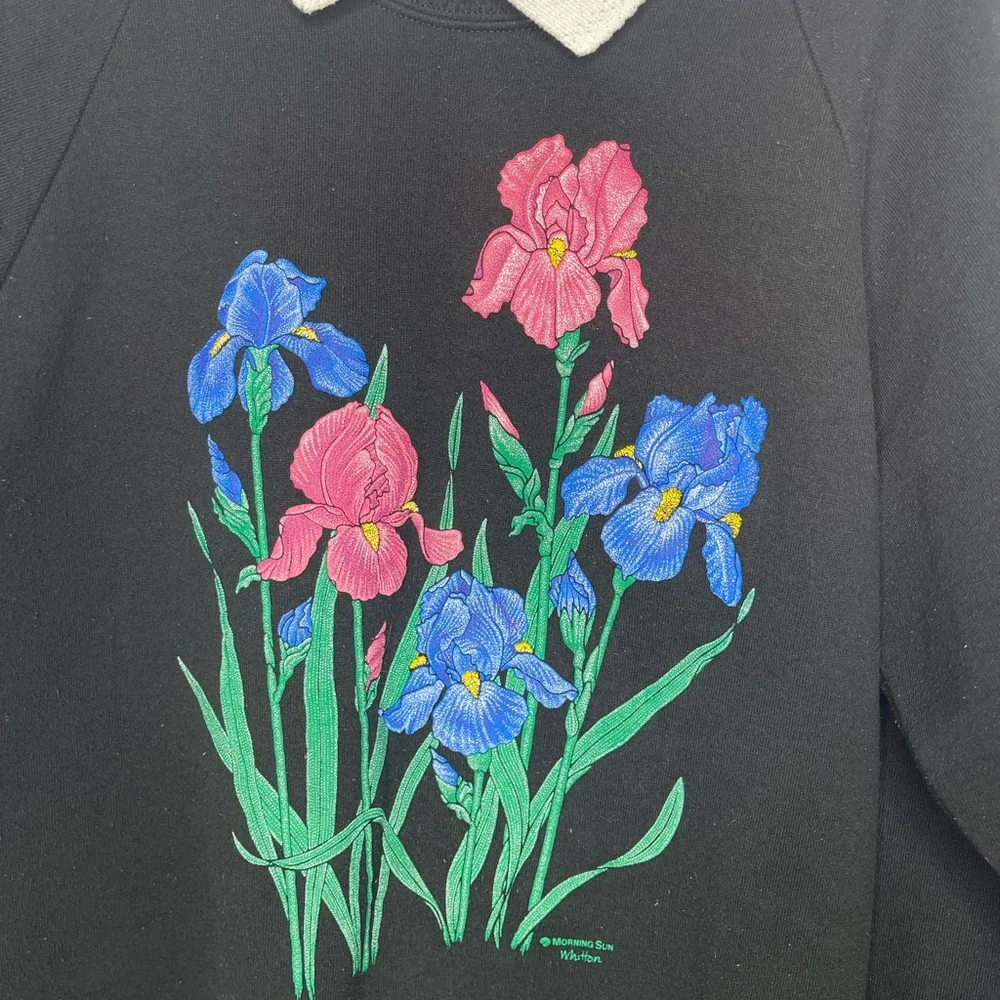 Vintage Morning Sun Floral Black Collared Sweater Large - Picture 3 of 7
